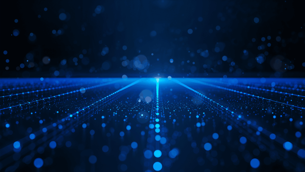Sfondo tecnologico astratto con flussi di dati blu, utilizzato per illustrare l'evoluzione dell'immagine aziendale e la trasformazione digitale.